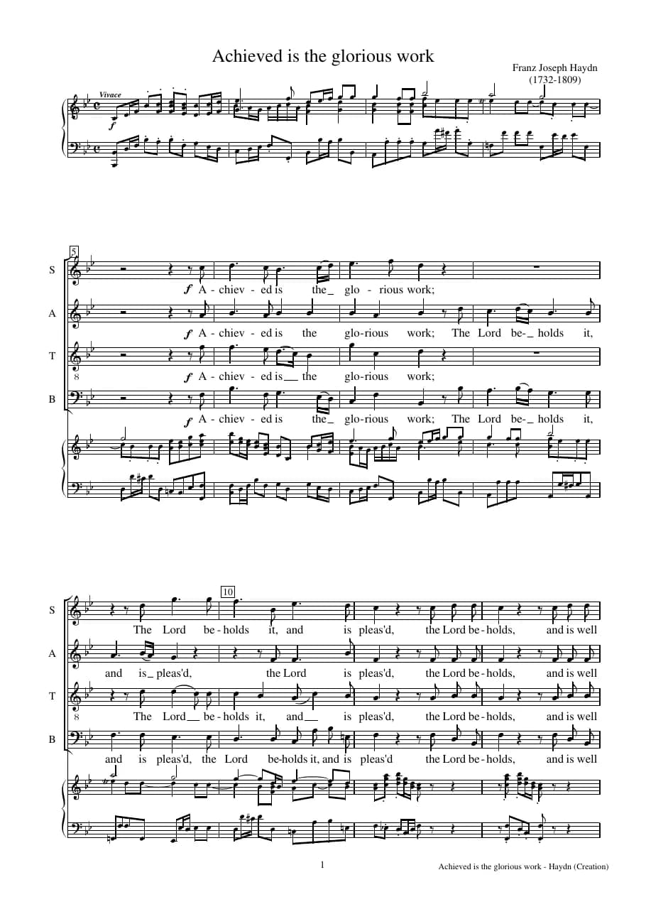 Achieved Is the Glorious Work from Creation — first page