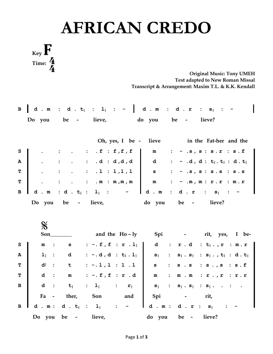 African Credo — first page
