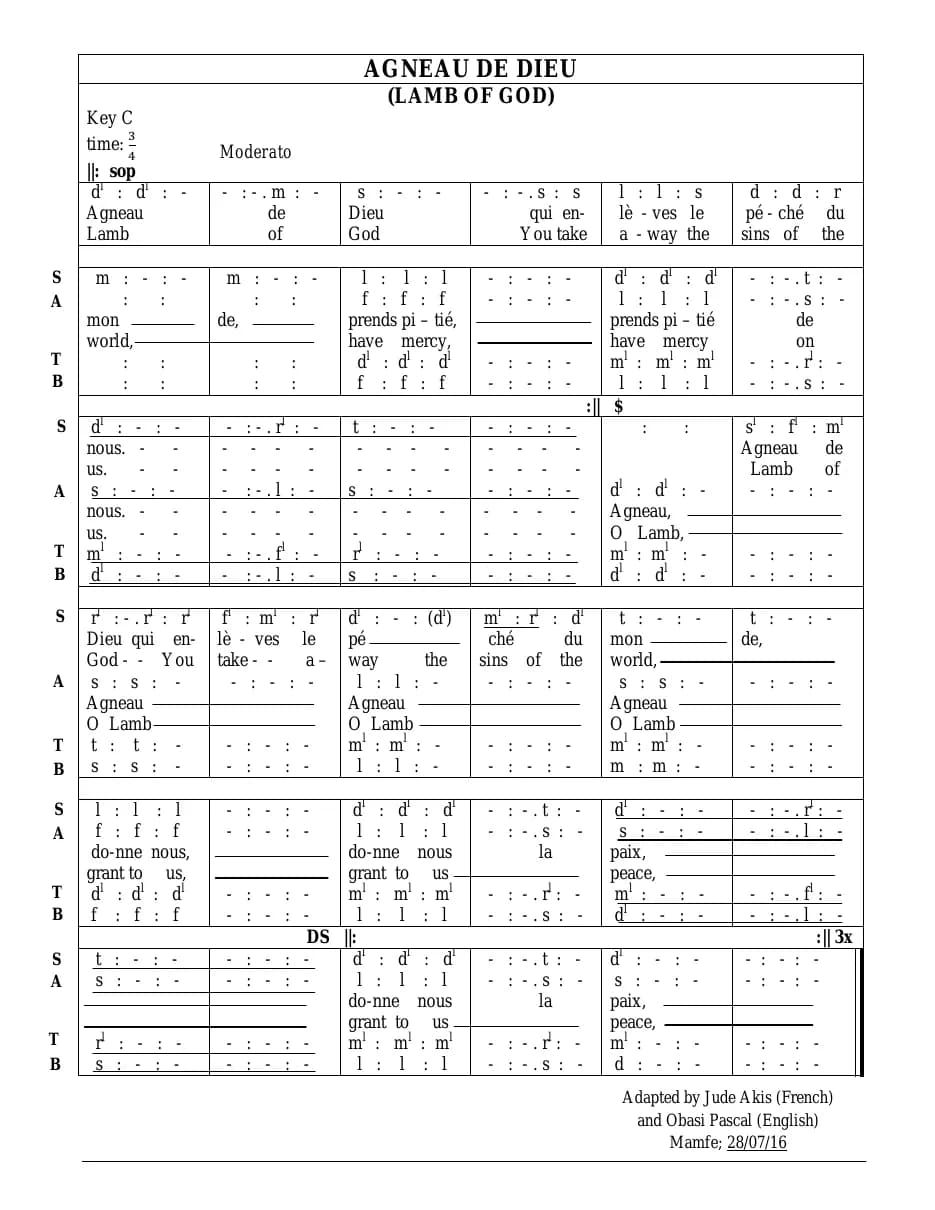 Agneau de Dieu - Lamb of God — first page
