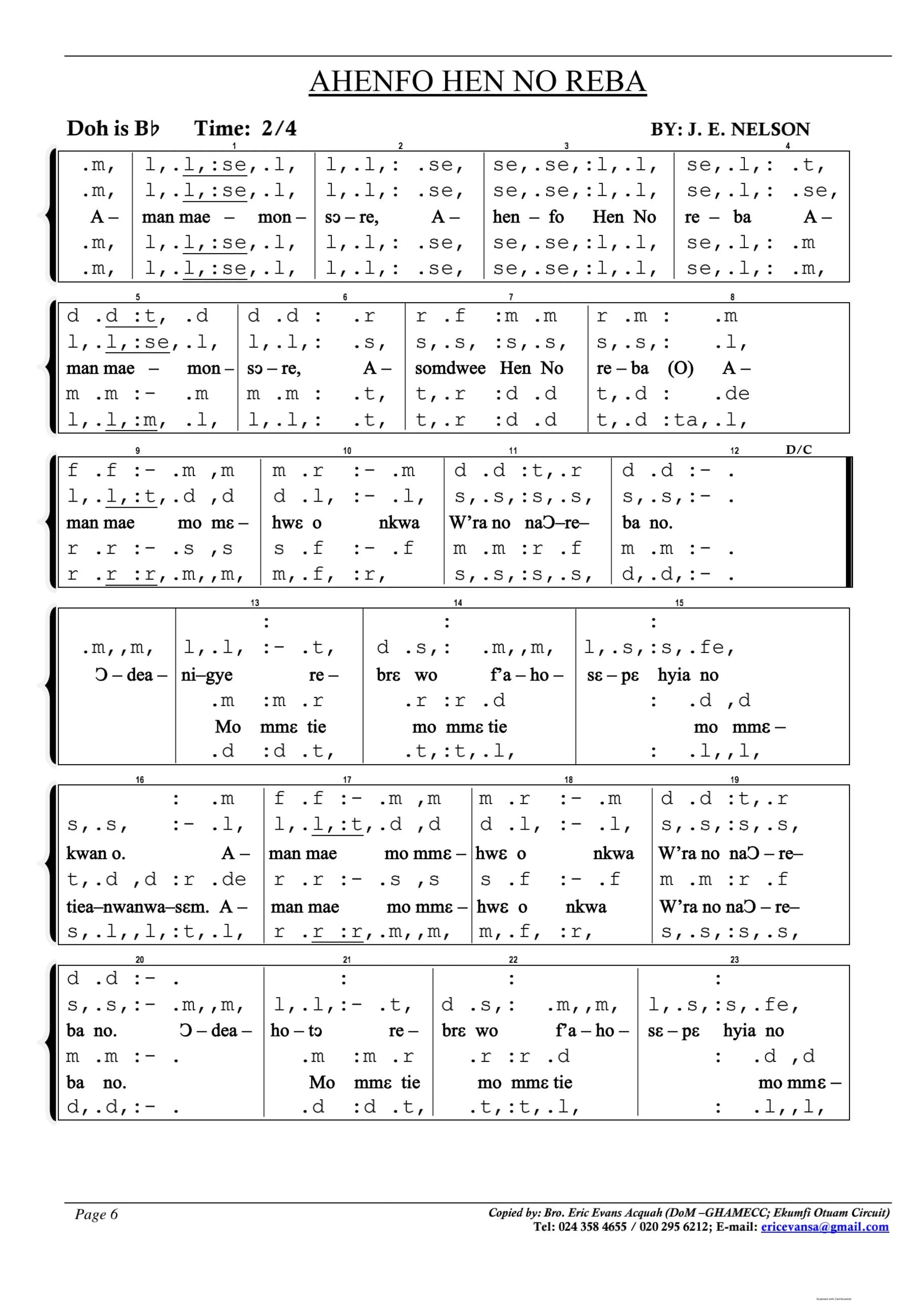 Ahenfo Hen No Reba - J.E. Nelson — first page
