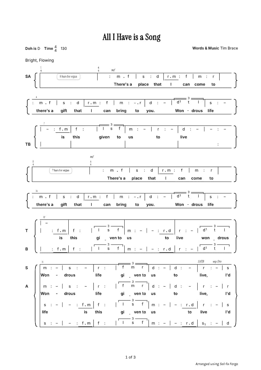 All I Have is a Song — first page