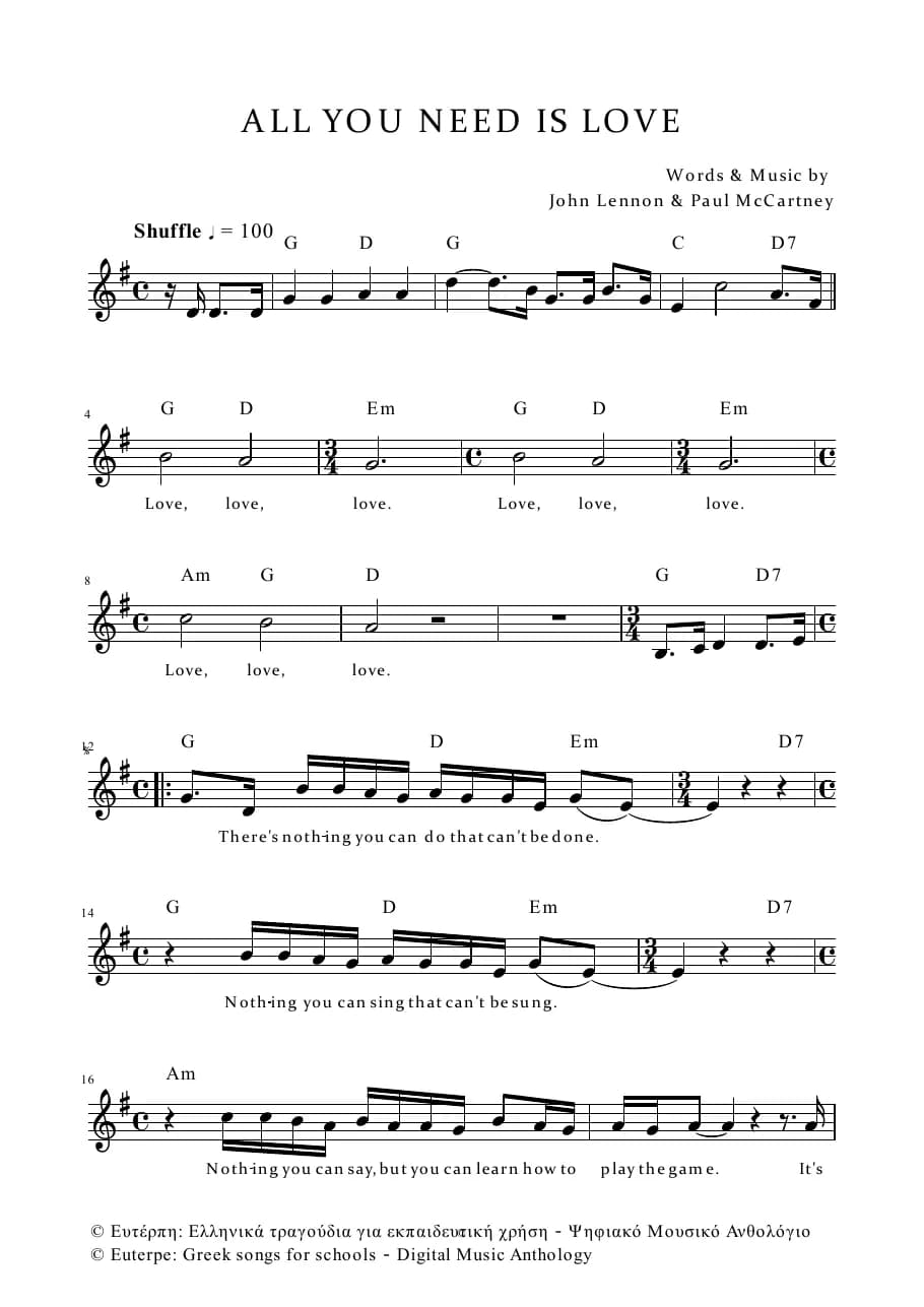 All You Need Is Love — first page