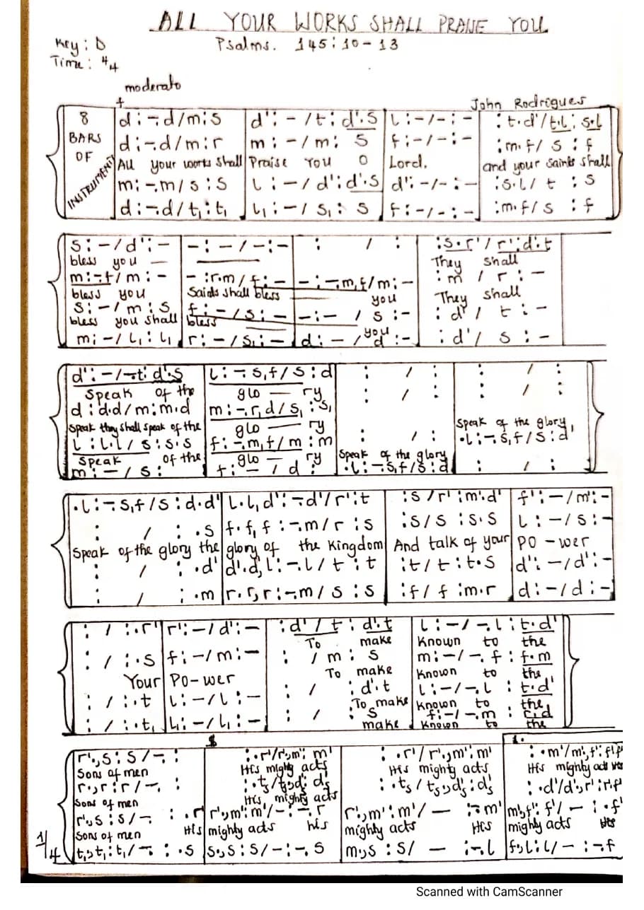All Your Works Shall Praise You Bby John Rodrigues — first page