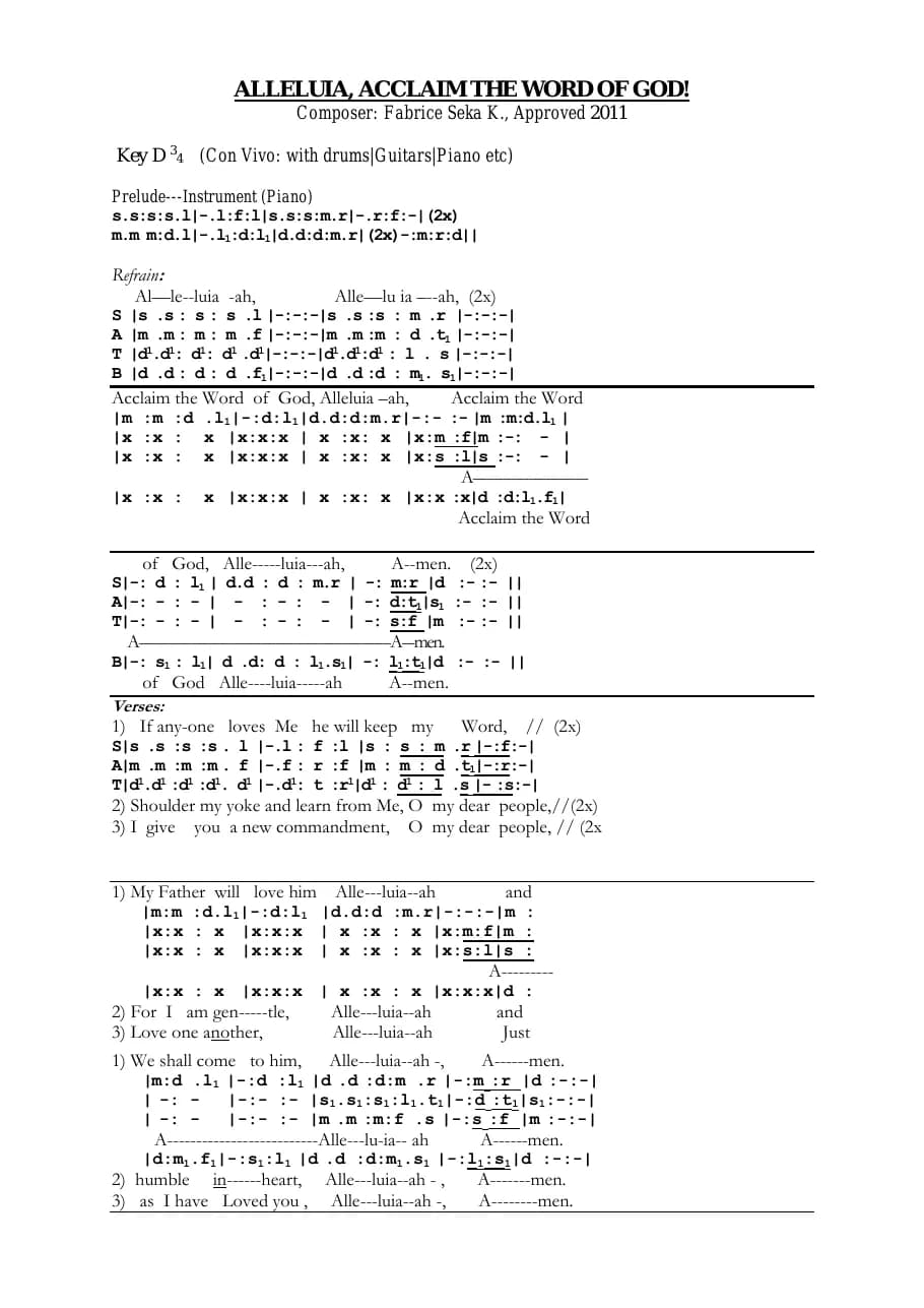 Alleluia - Acclaim the Word of God — first page