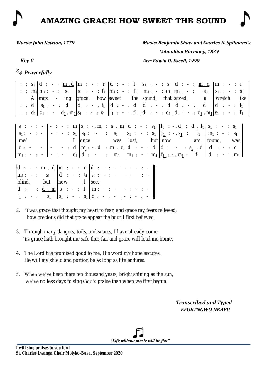 Amazing Grace! How Sweet the Sound — first page