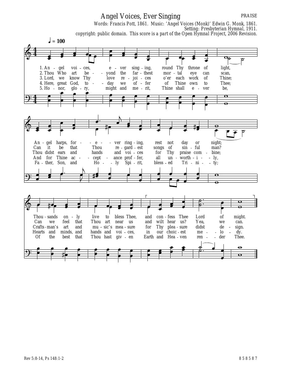Angel Voices Ever Singing Francis Pott,. Music Angel Voices Edwin G. Monk — first page
