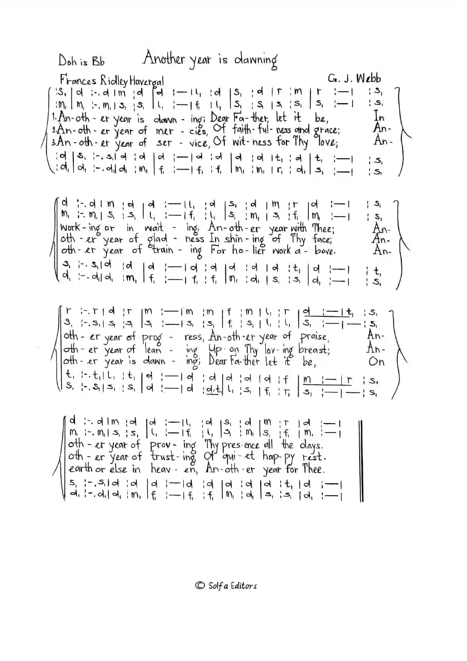 Another Year Is Dawning - Hymn — first page