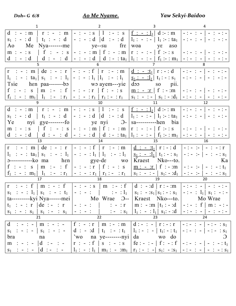 Ao Me Nyame — first page