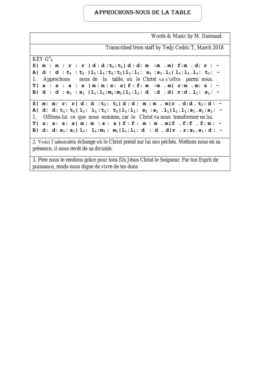 Approchons Nous de la Table — first page