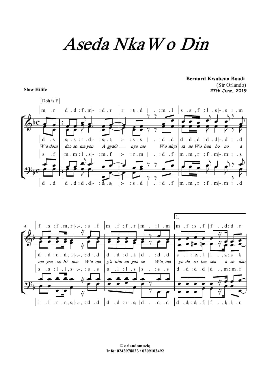 Aseda Nka Wo Din Hilife — first page