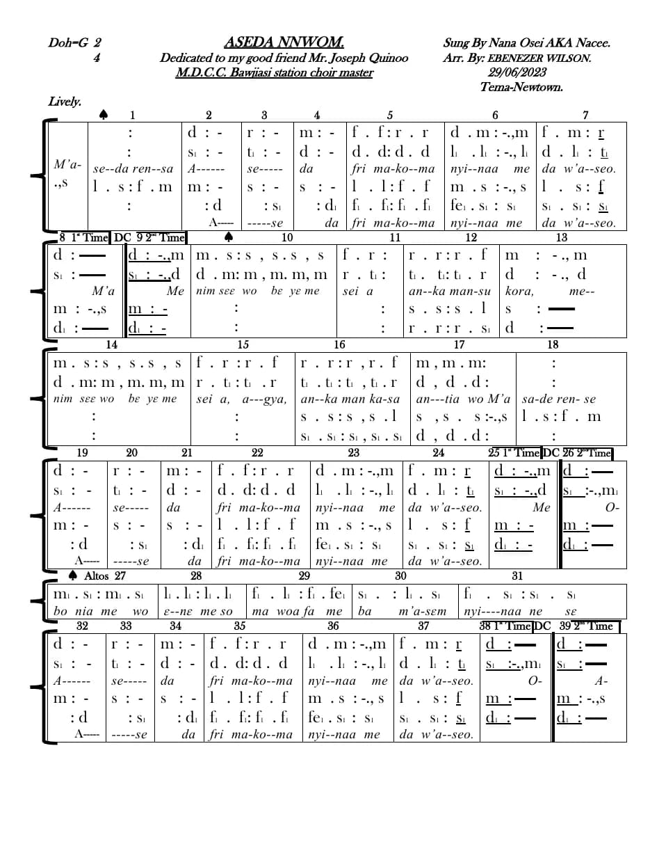 Aseda Nnwom — first page