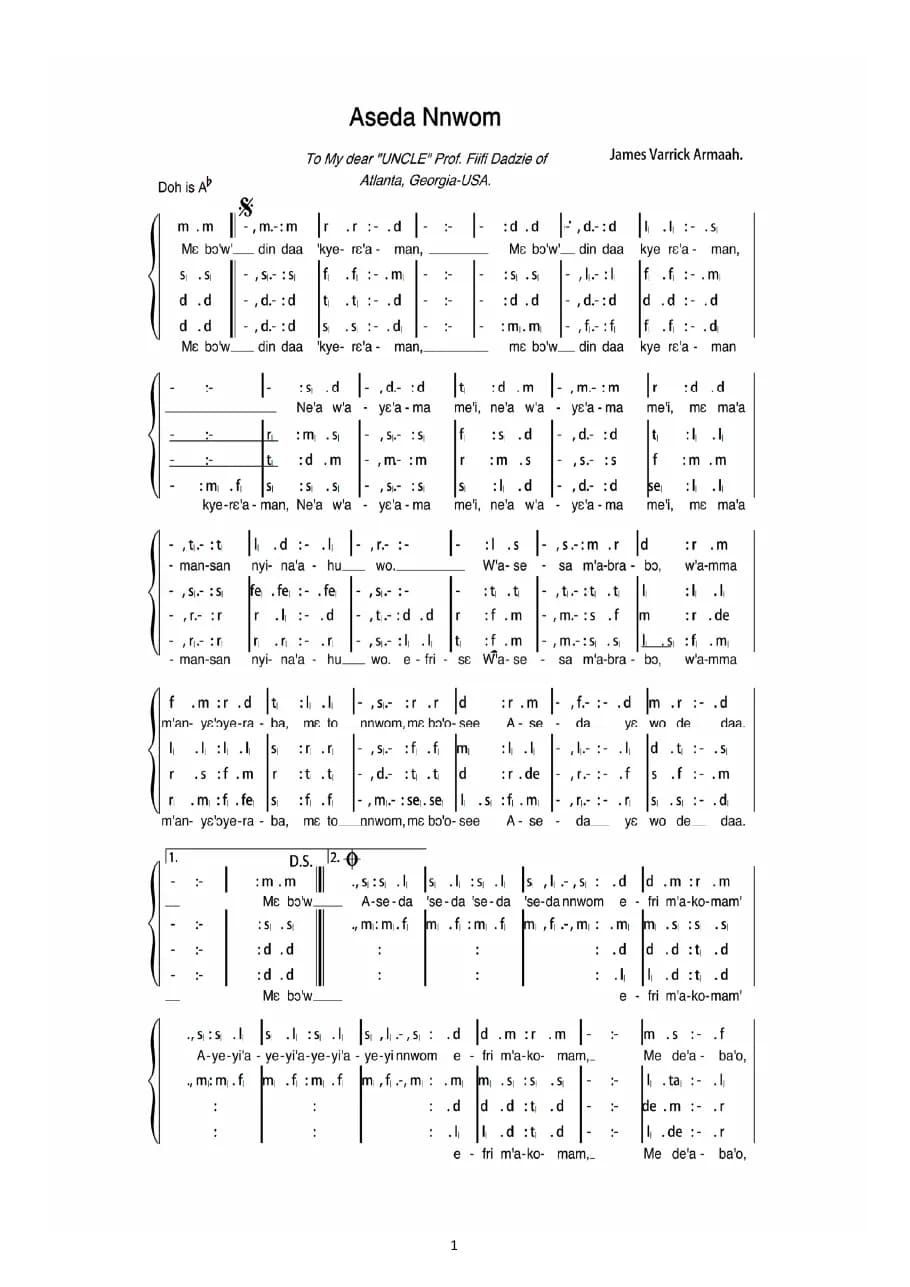 Aseda Nnwom — first page