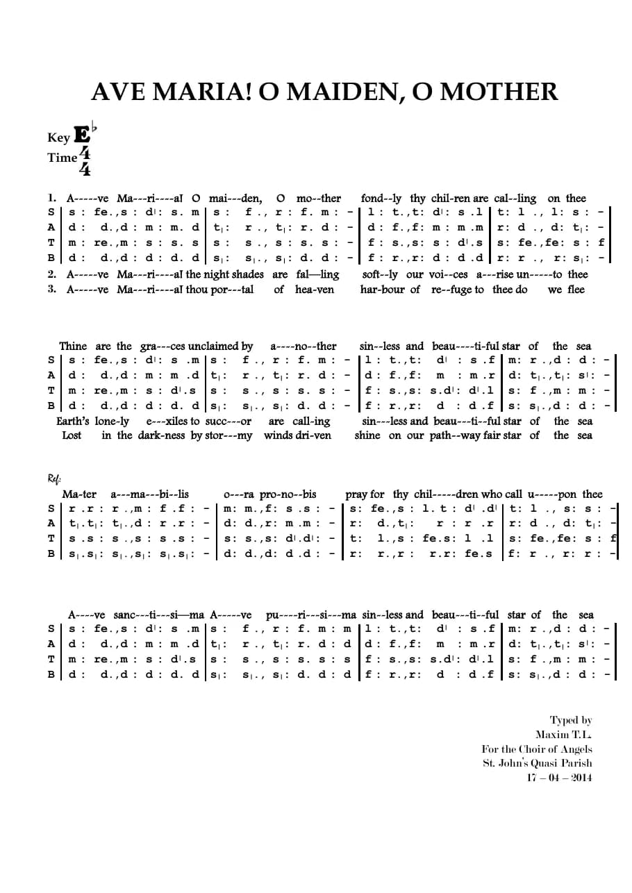 Ave Maria, O Maiden, O Mother — first page