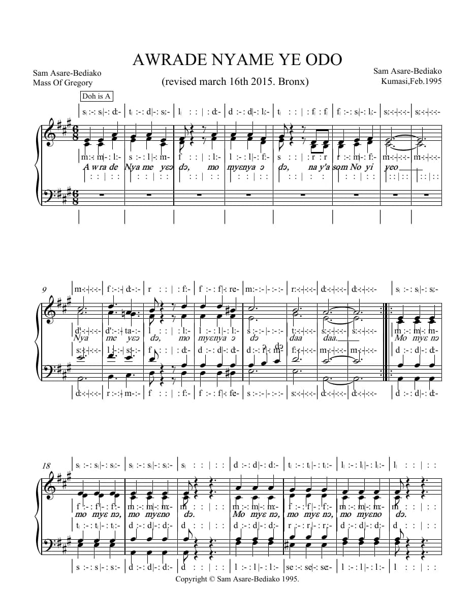 Awurade Nyame Ye Odo — first page