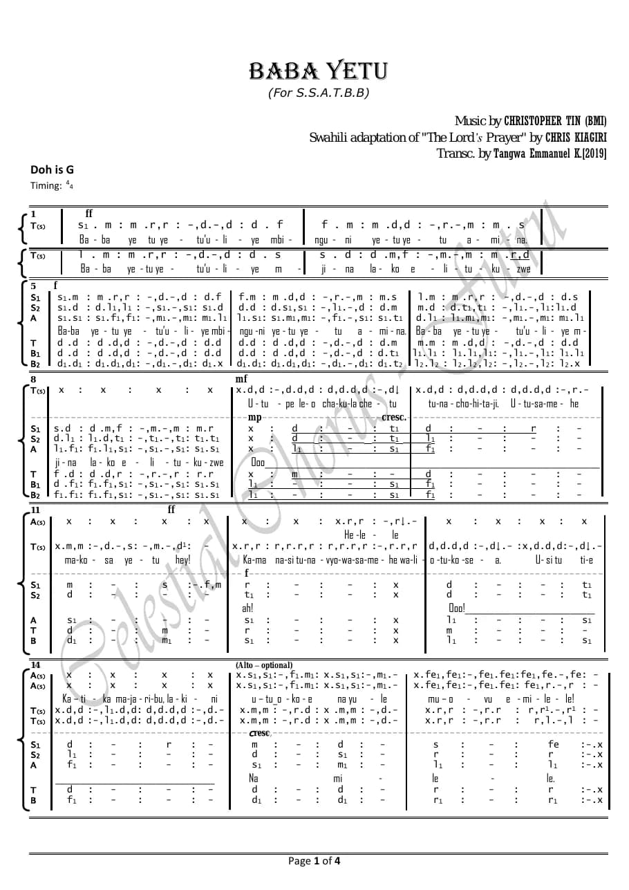 Baba Yetu — first page