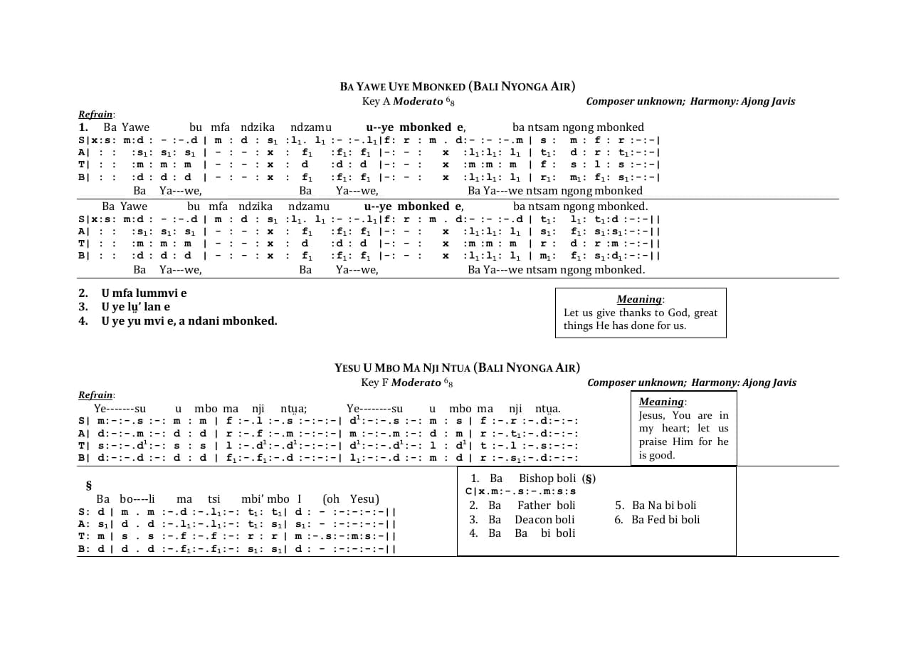 Bali Nyonga Medleys — first page