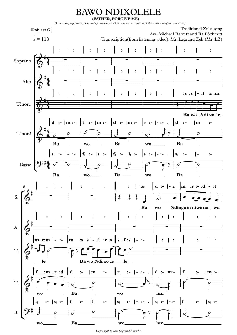 Bawo Ndixolele Bsolfege M. Legrand Zeh — first page
