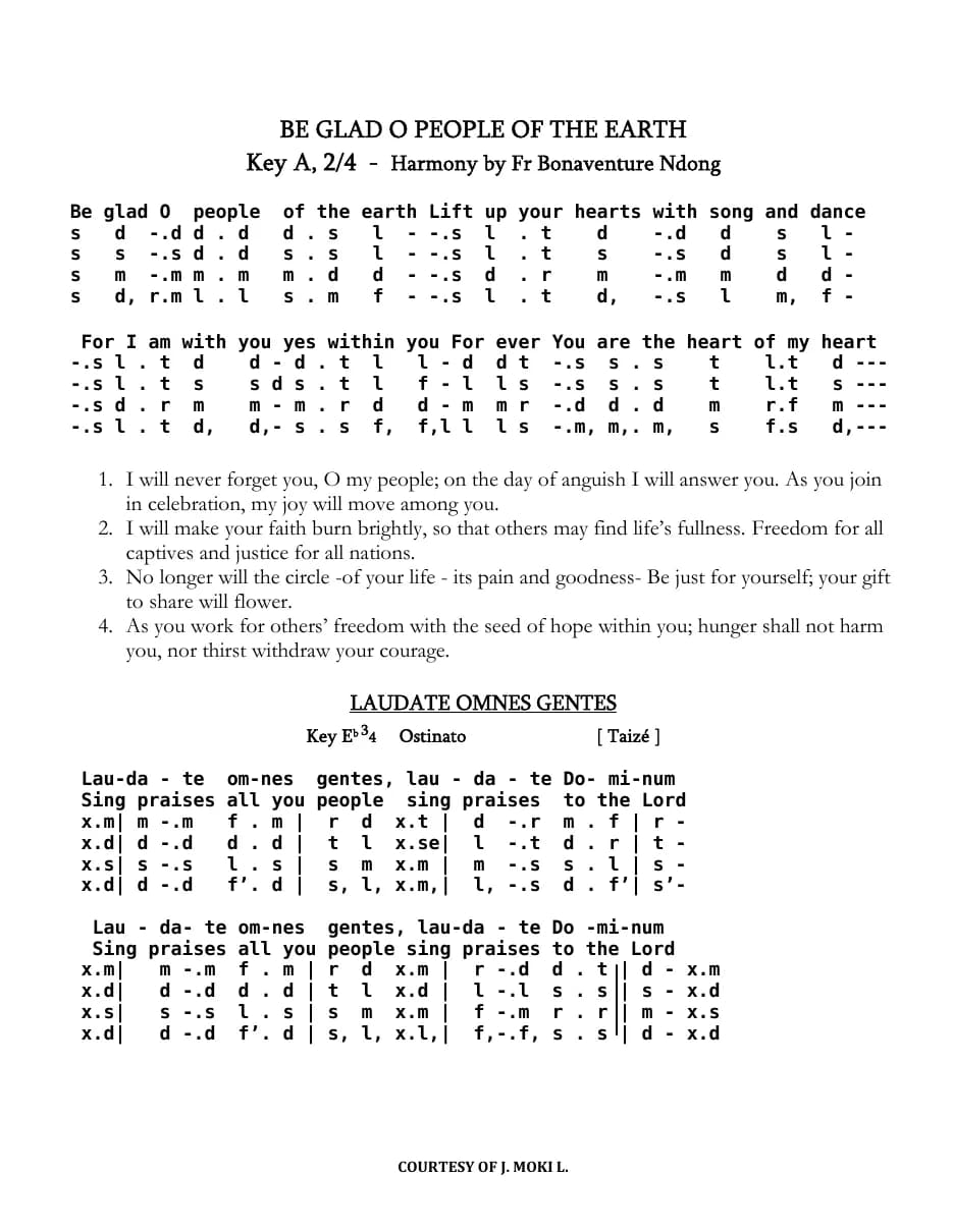 Be Glad O People of the Earth — first page