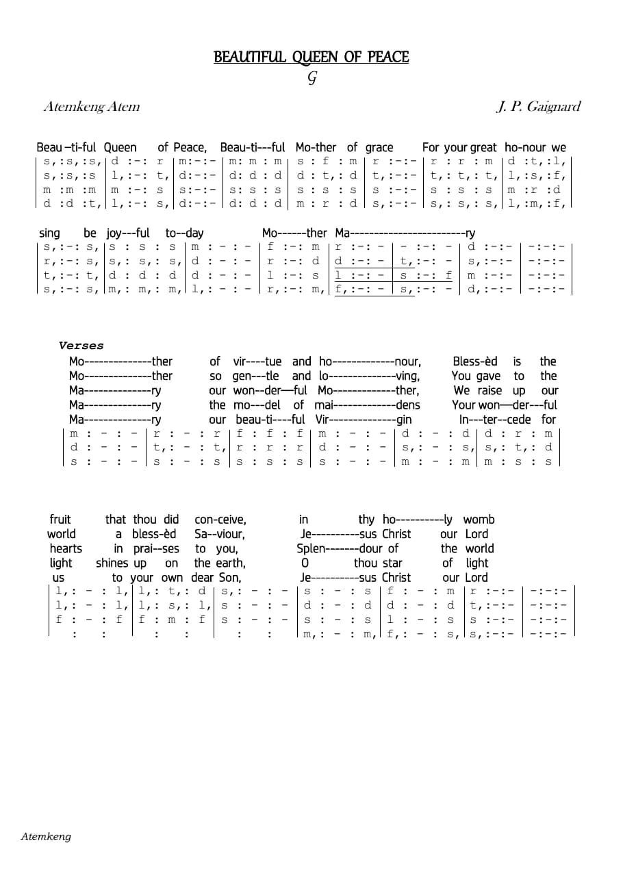 Beautiful Queen of Peace — first page