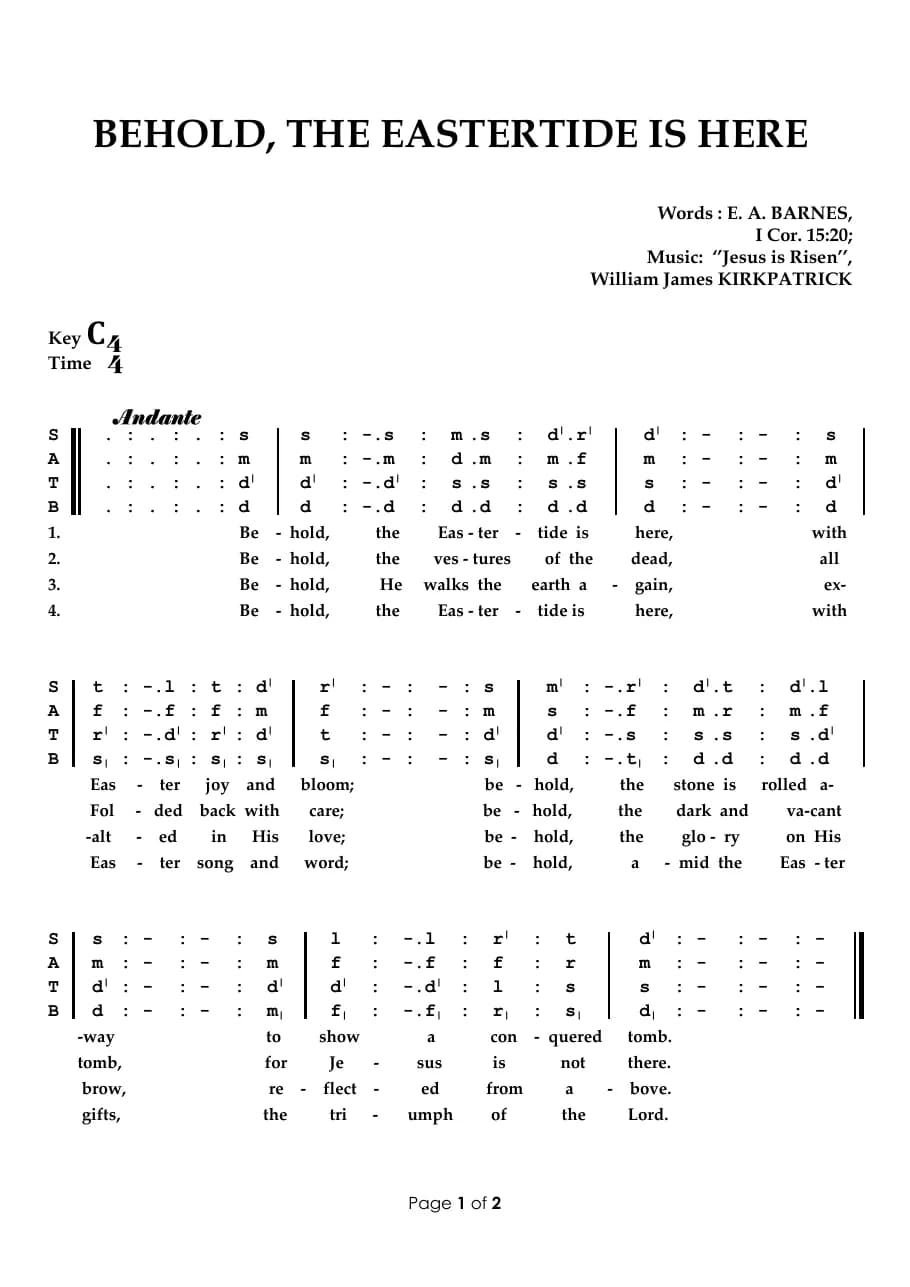 Behold the Eastertide — first page