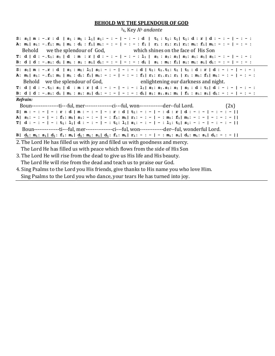 Behold We the Splendour of God — first page