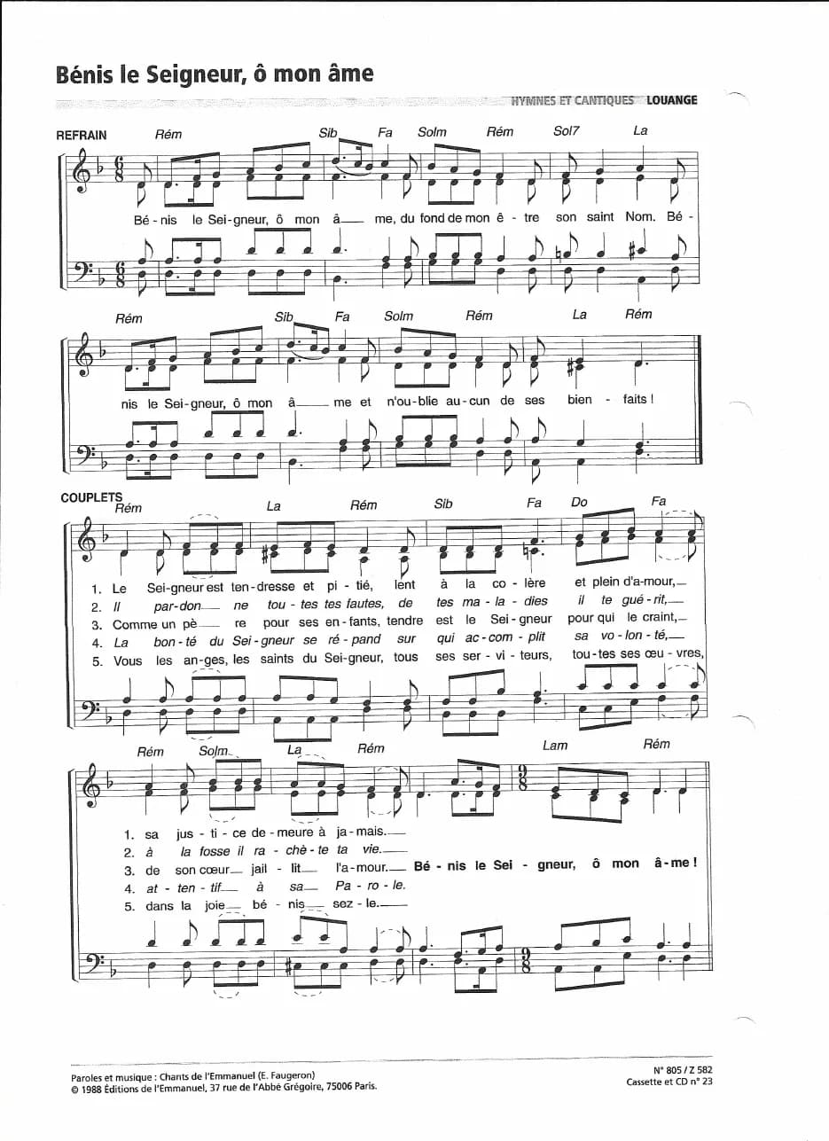 Benis le Seigneur O Mon Ame — first page
