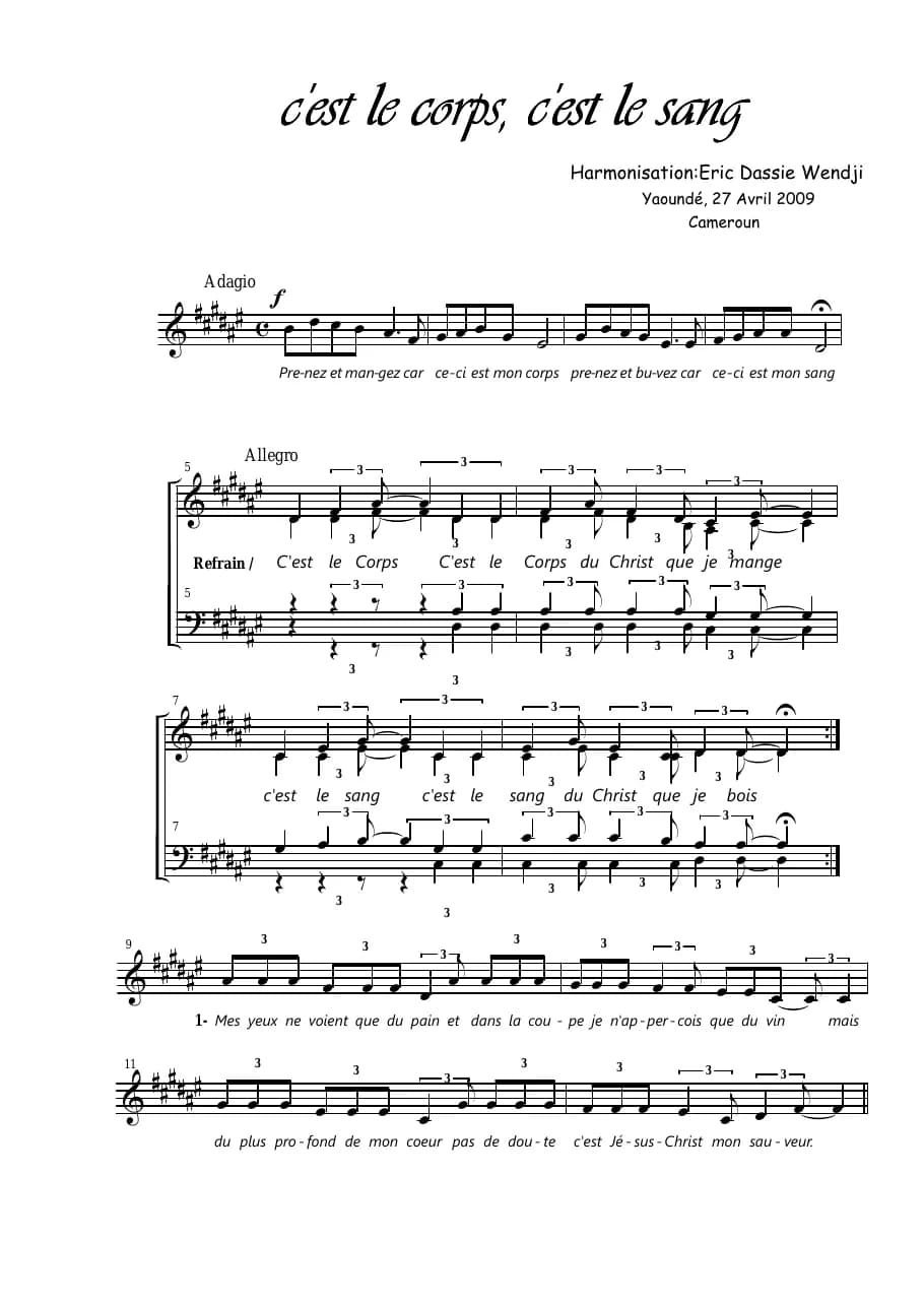 C'est le Corps C'est le Sang — first page