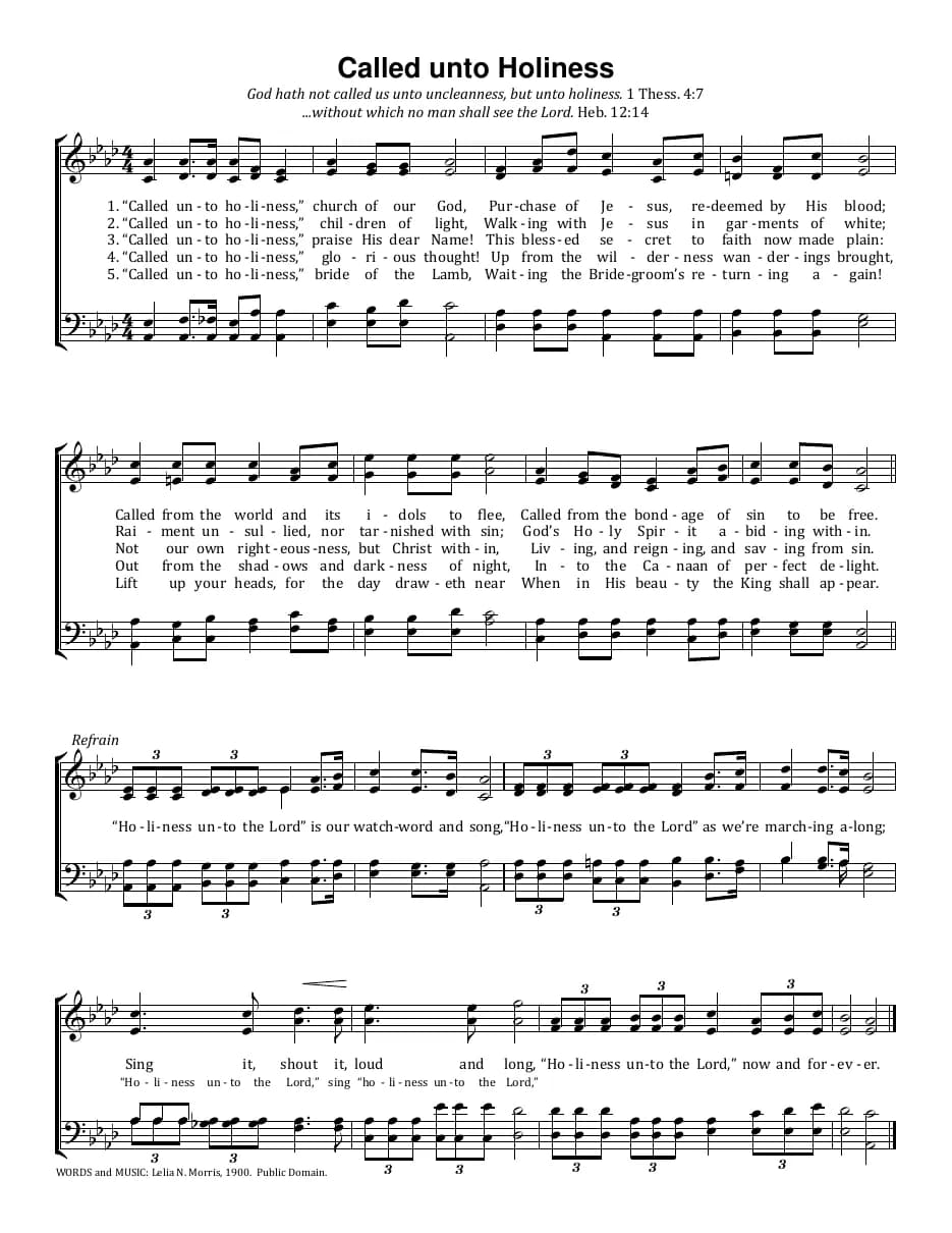 Called unto Holiness — first page