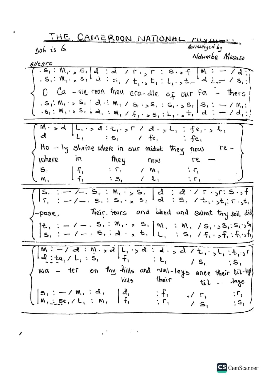 Cameroon Anthem — first page