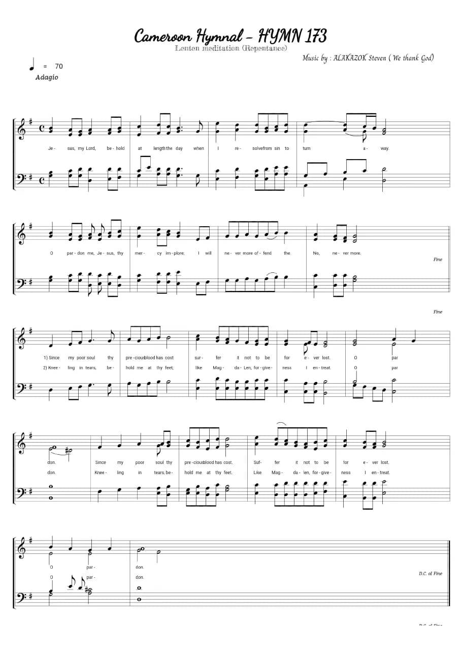 Cameroon Hymnal Hymn — first page