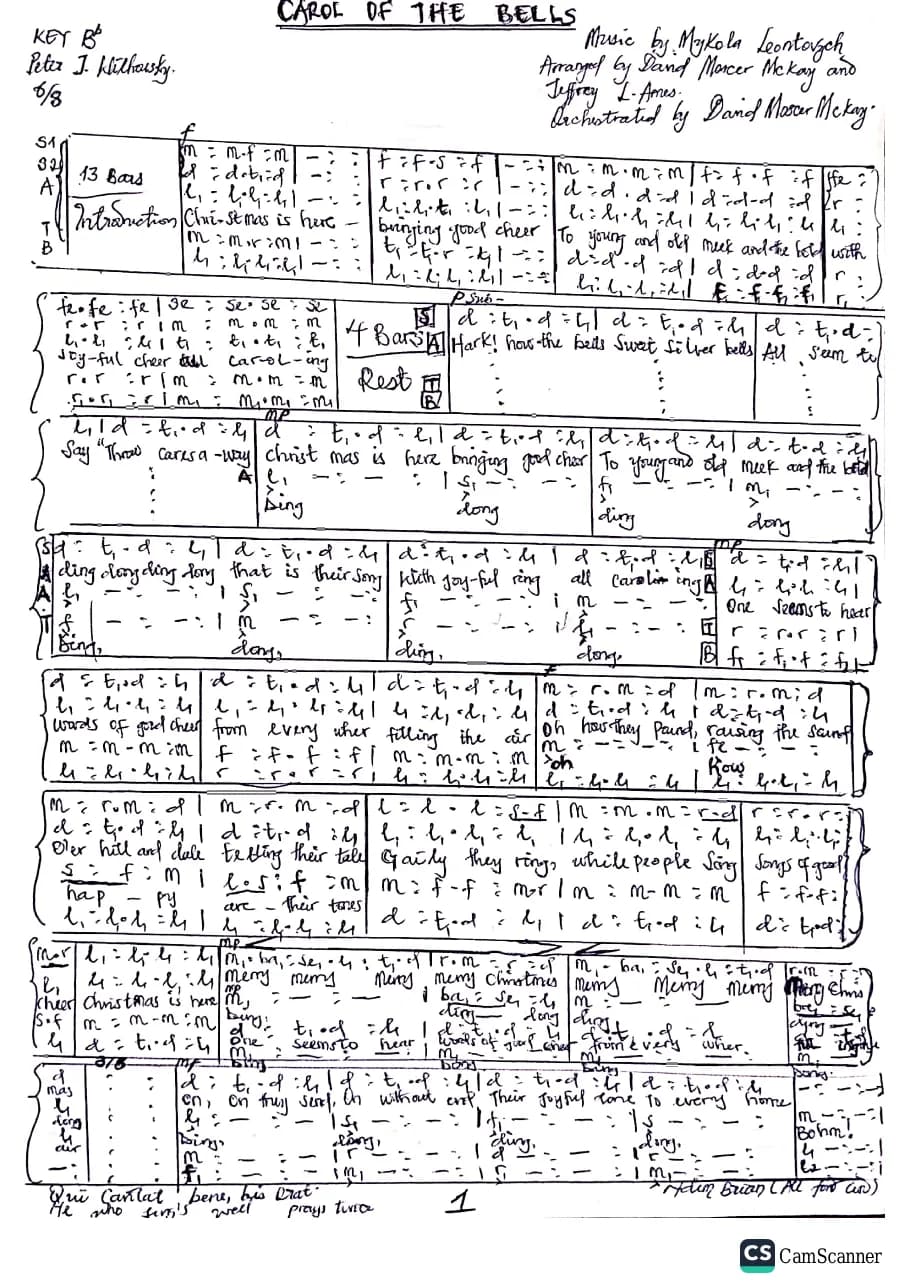 Carol of the Bells — first page