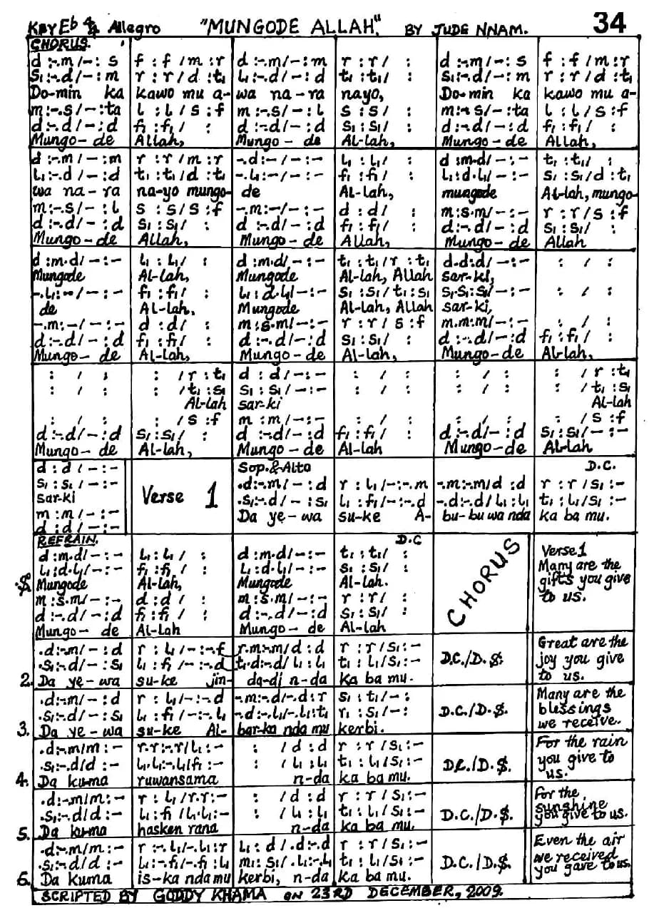 Choral Mungode Allah — first page