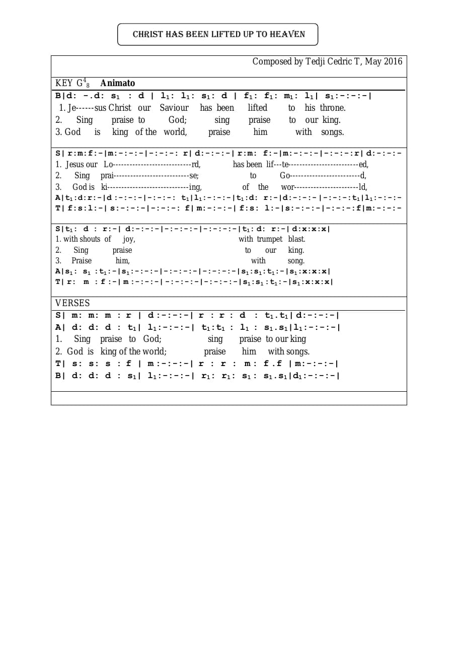 Christ Has Been Lifted Up to Heaven — first page