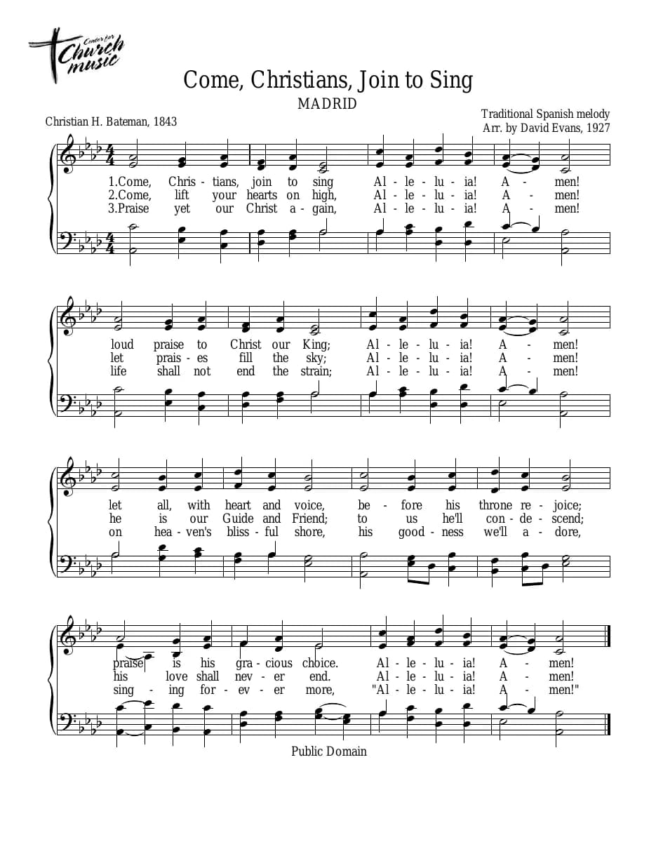 Come, Christians, Join to Sing — first page