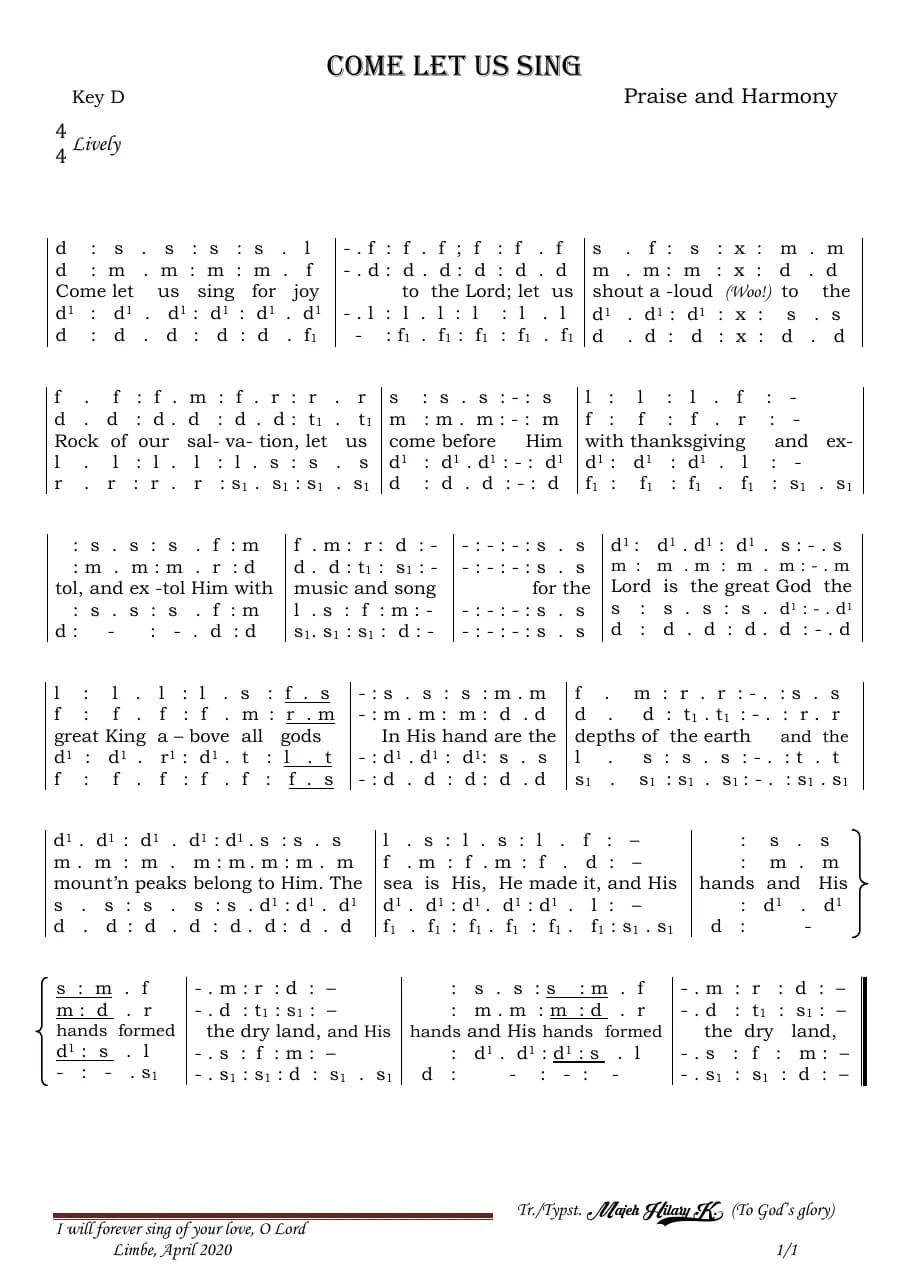 Come Let Us Sing — first page