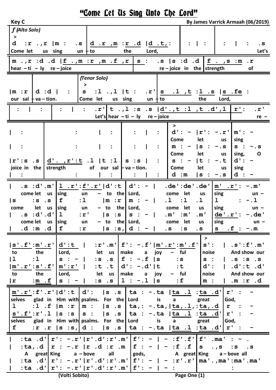 Come Let Us Sing unto the Lord Y James Varrick Armaah — first page