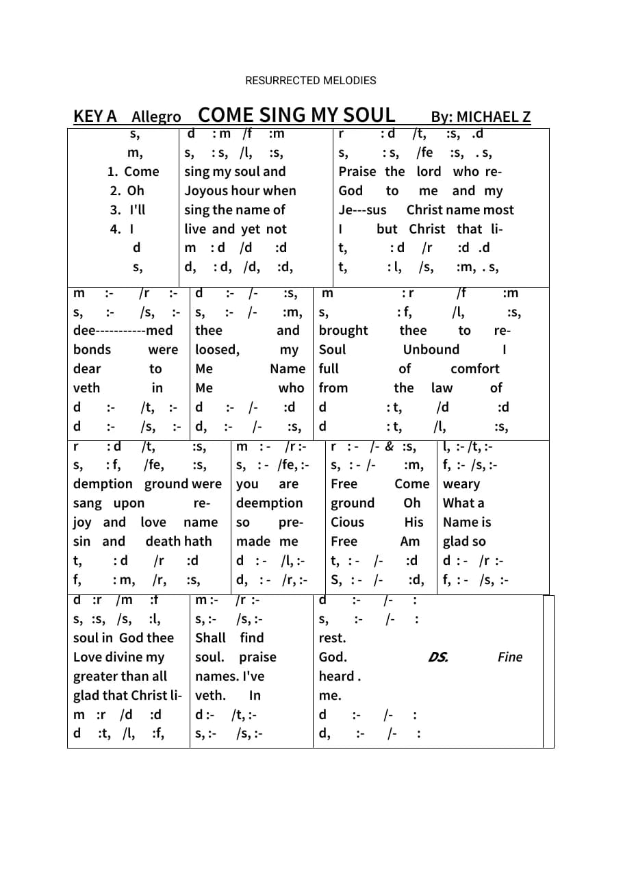 Come Sing My Soul — first page