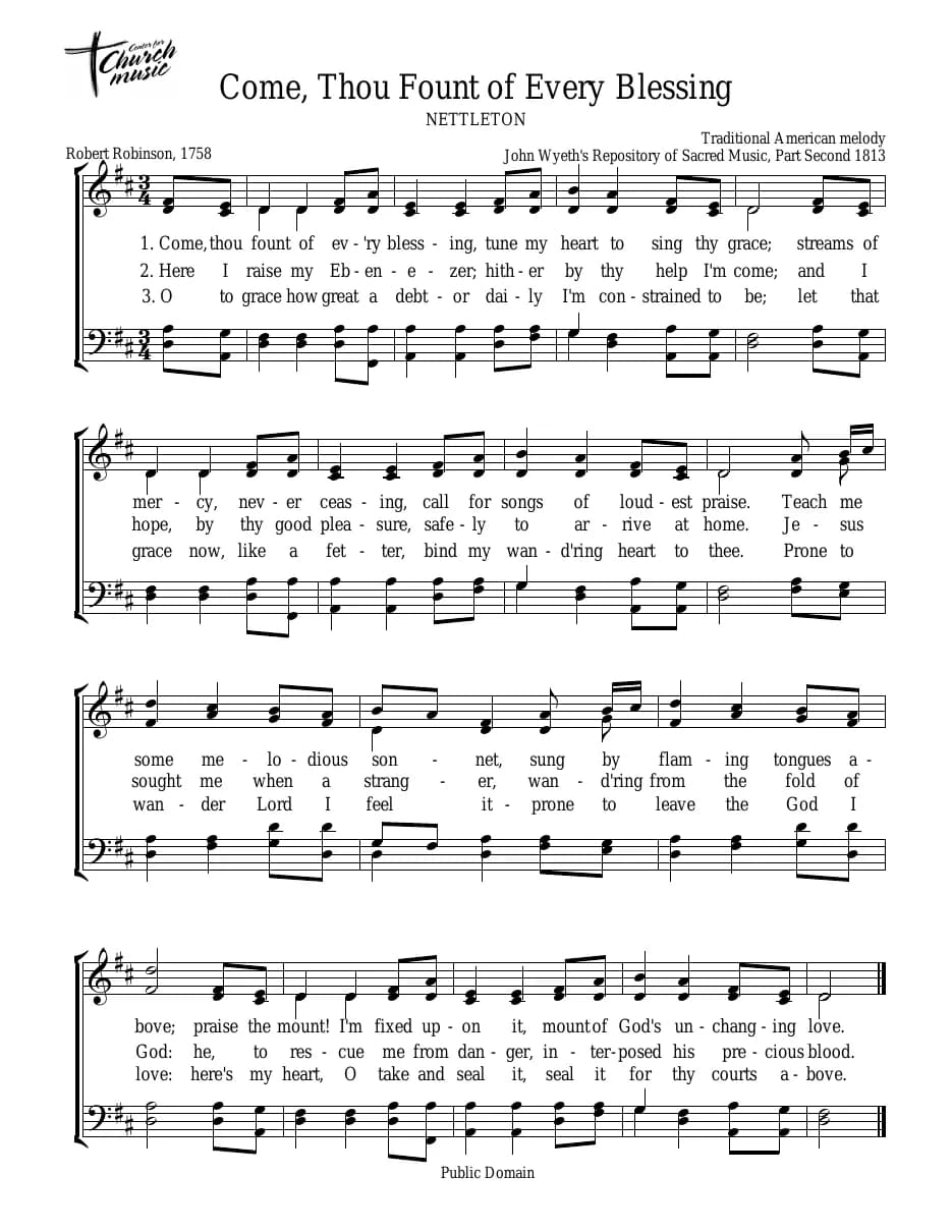 Come Thou Fount of Every Blessing — first page