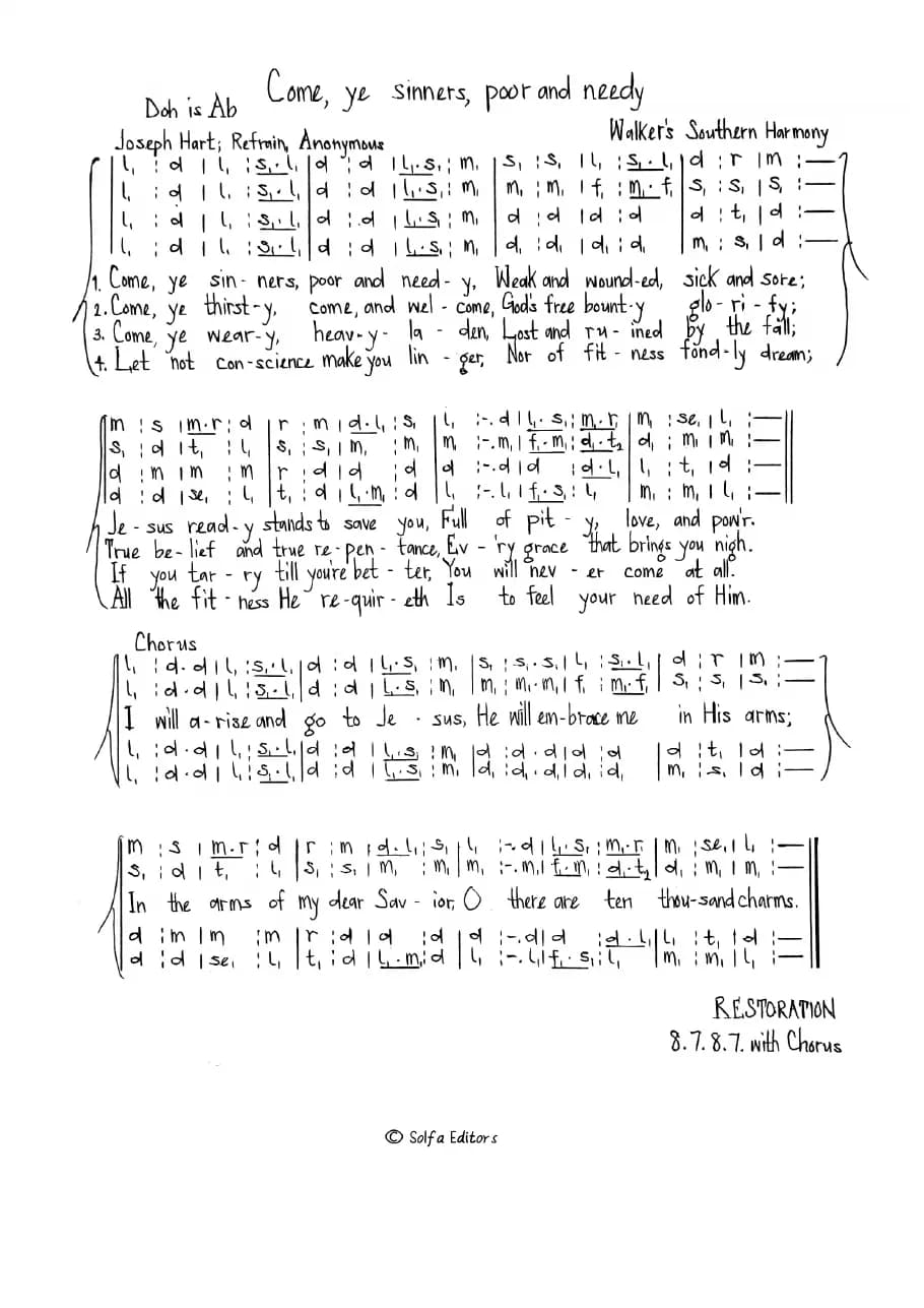 Come Ye Sinners, Poor and Needy — first page