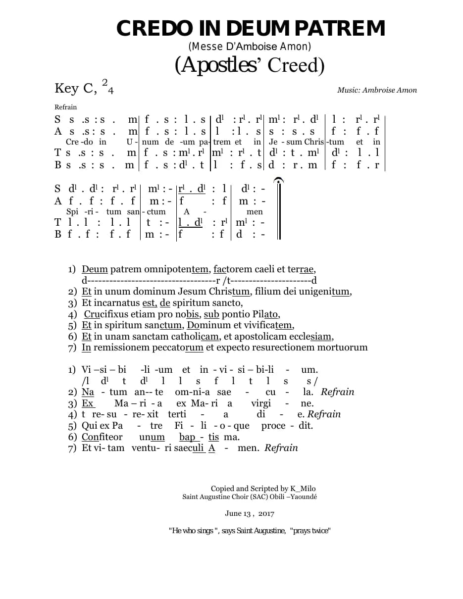 Credo in Unum Deum — first page