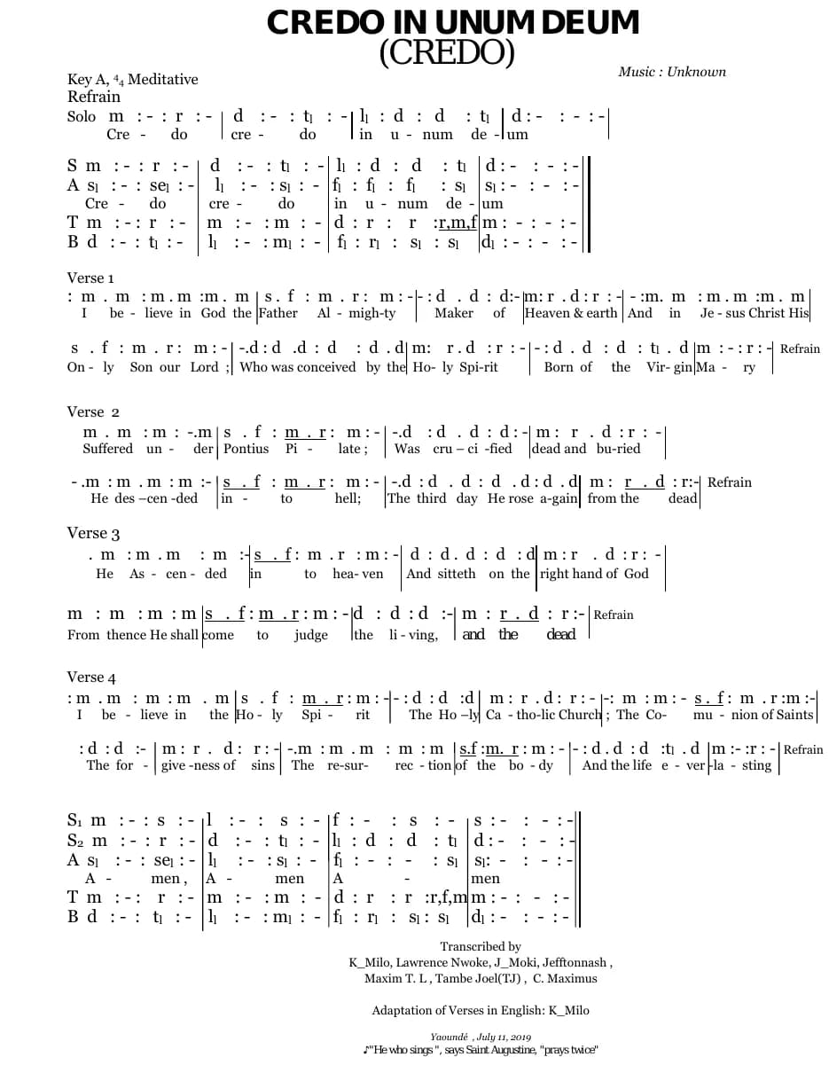 Credo in Unum Deum — first page