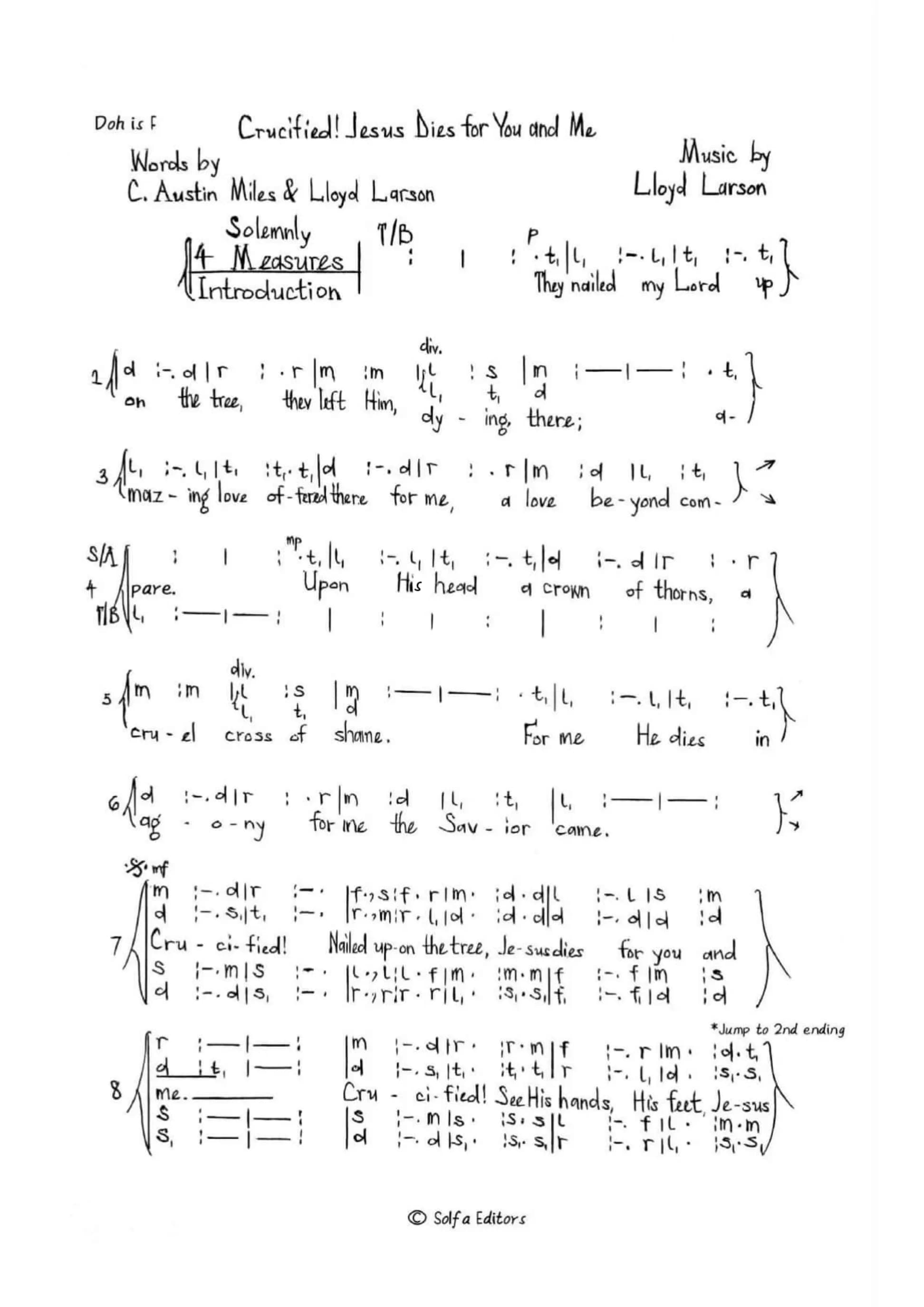 Crucified. Jesus Dies for You - Larson — first page