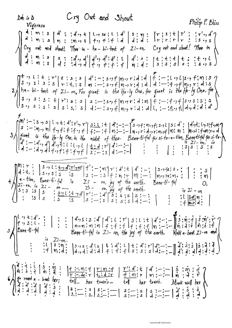 Cry Out and Shout - P. Bliss — first page