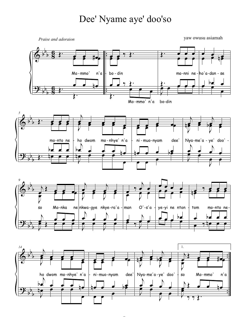 Dee Nyame Aye' Doo'so — first page