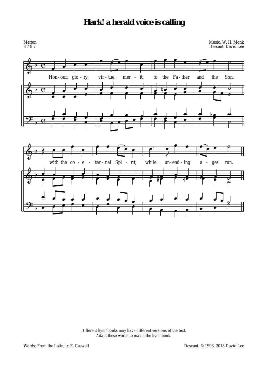 Descant Hark a Herald Voice Is Calling — first page