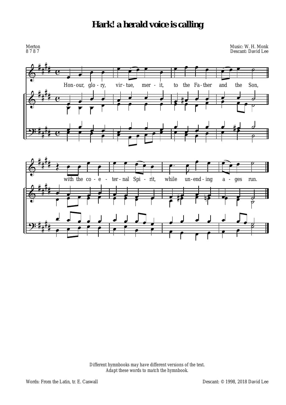 Descant Hark a Herald Voice Is Calling E — first page