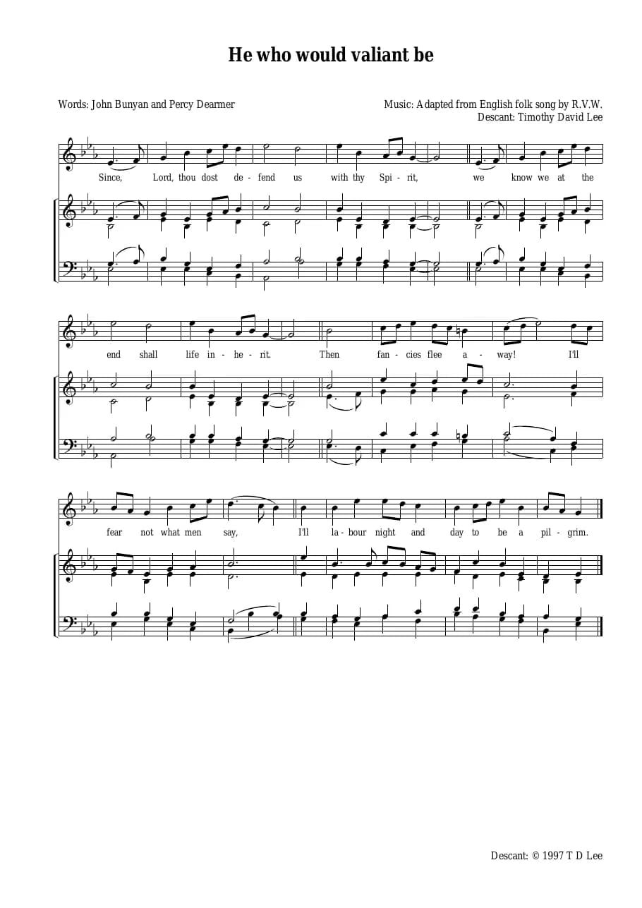 Descant He Who Would Valiant Be — first page