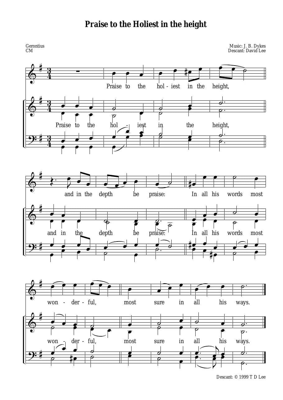 Descant Praise to the Holiest in the Heights — first page