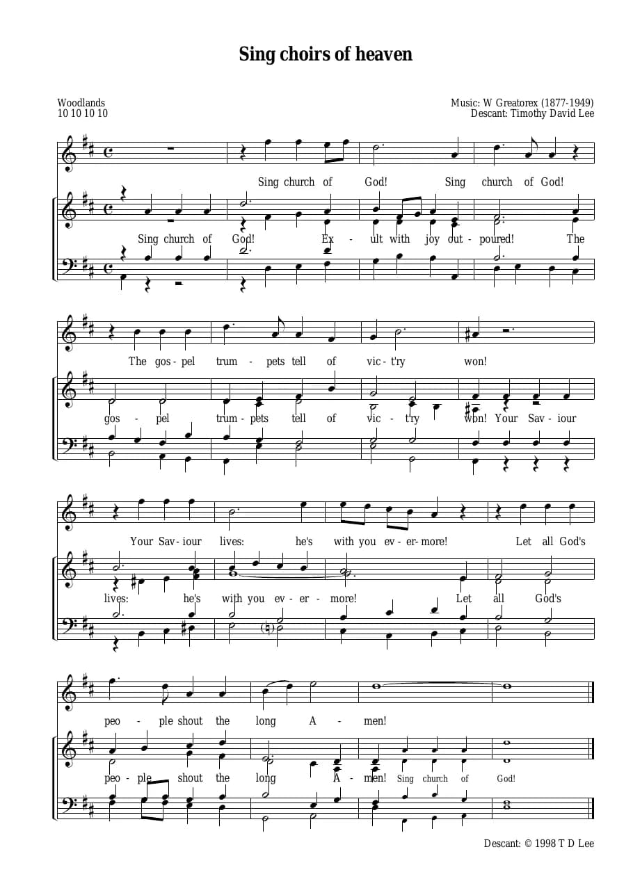 Descant Sing Choirs of Heaven — first page