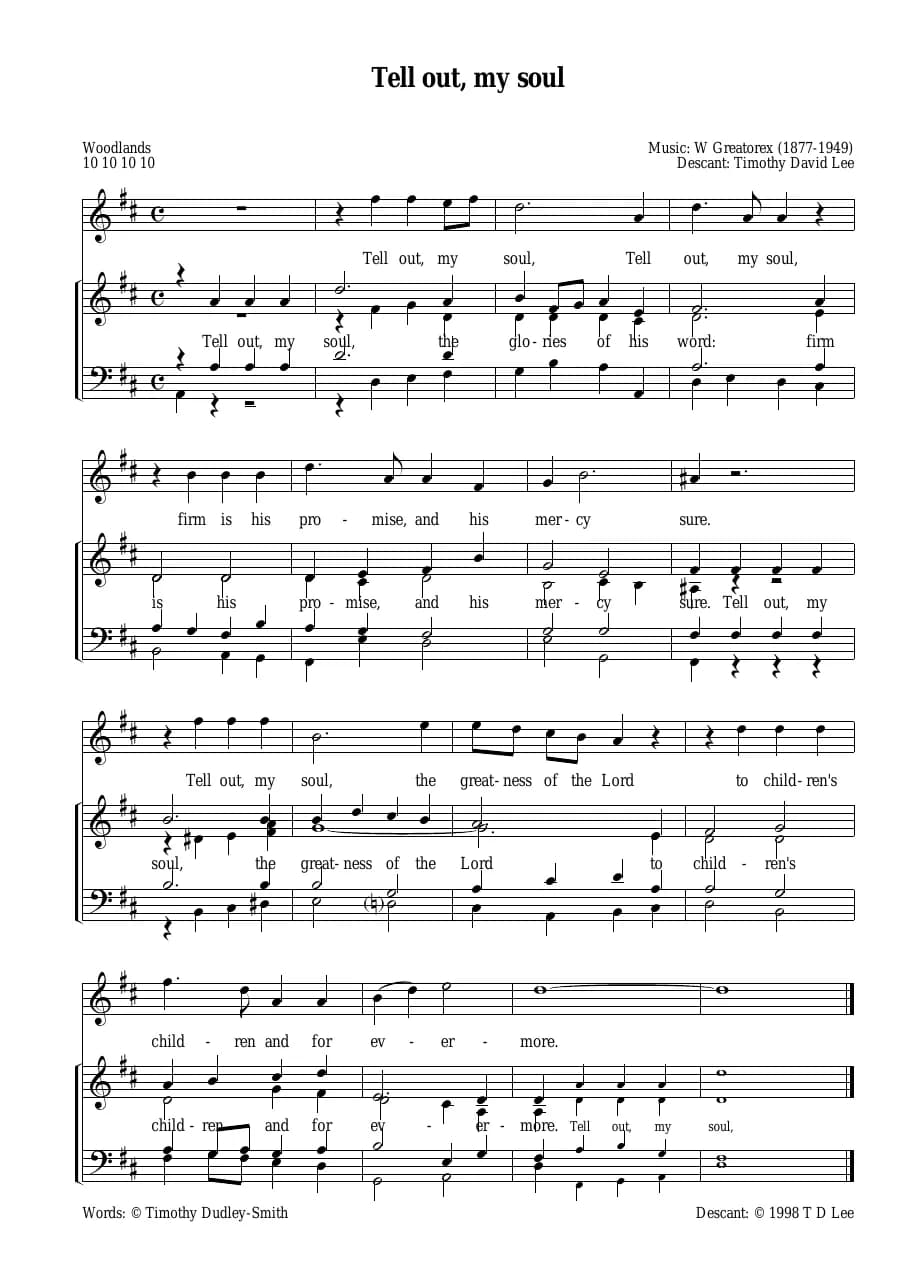 Descant Tell Out My Soul — first page